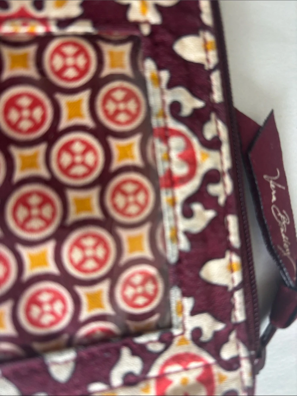 Vera Bradley Maroon Floral ID Zip Wallet with Key Ring - Picture 4 of 6